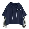 thumbnail image 1 of Mujeres Casual Loved Impreso Con Capucha Cordón Jersey Patchwork Rayas Manga Larga Tops Sudaderas Cortas Fridja fksj4543, 1 of 3