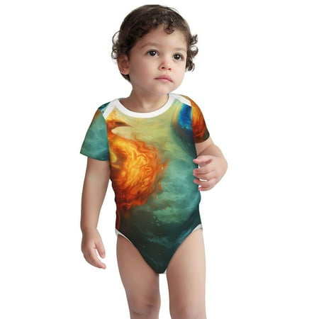 

Kdxio Red And Blue Fire Peacock Pattern Unisex Baby Cotton Short Sleeve Bodysuits-18 Months