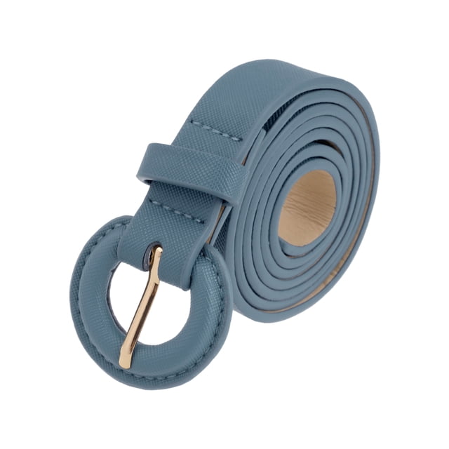 CINTURONES TEXTURIZADOS FAB CURVES para Mujeres de 0.8" de Ancho, Cinturón de Cuero Sintético de Moda Casual con Hebilla Redonda para Jeans, Pantalones y Vestidos 44.1x0.8" (LxA) Azul Bondi