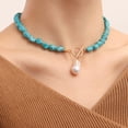 thumbnail image 3 of MISS RIGHT Baroque Pearl Pendant Necklace Turquoise Chain 18k Gold Wire Winding Handmade Bohemian Style Adjustable Charm Fashion Valentine Jewelry for Women Mom, 3 of 5