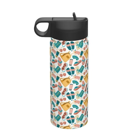 

Salouo Travel Elements Pattern 18 oz Water Bottle With Straw Stainless Steel Sports Water Cup Flask Wide Mouth Travel Thermal Mug for Home Office Car