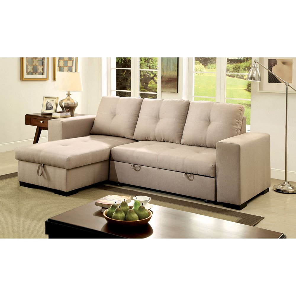Furniture of America Rhea Sectional Sofa with Pull Out Sleeper