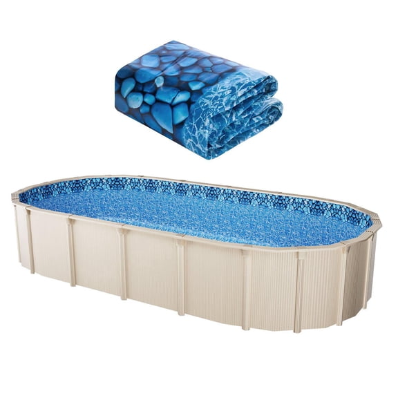 12x24 ft Oval Overlap Above Ground Pool Liner 48 to 54 Inch Wall Height Durable Standard Gauge Vinyl for Steel Sided Swimming Pools