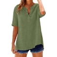 thumbnail image 3 of Clothes Womens Kelon Womens Summer Short Sleeve V Neck Linen Cotton Tunic Tops Casual Business Work Blouses Trendy Tees, XL, 3 of 9