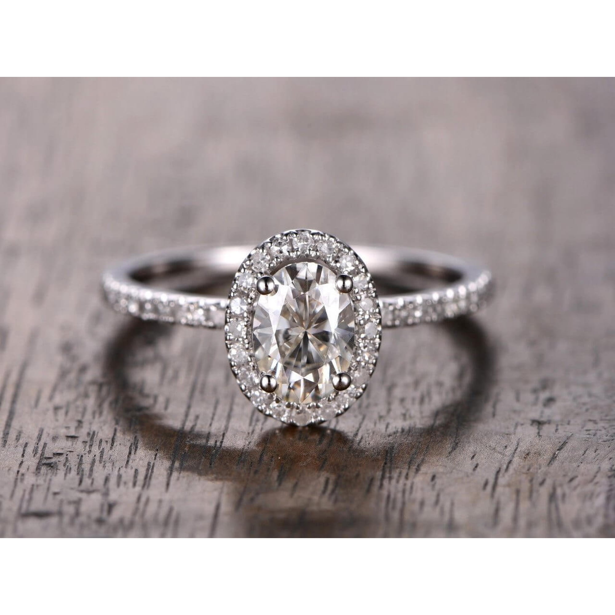 Oval Cut 1.25 Ct Halo Moissanite Diamond Engagement Ring In 10K White Gold, Promise Ring, Anniversary Ring