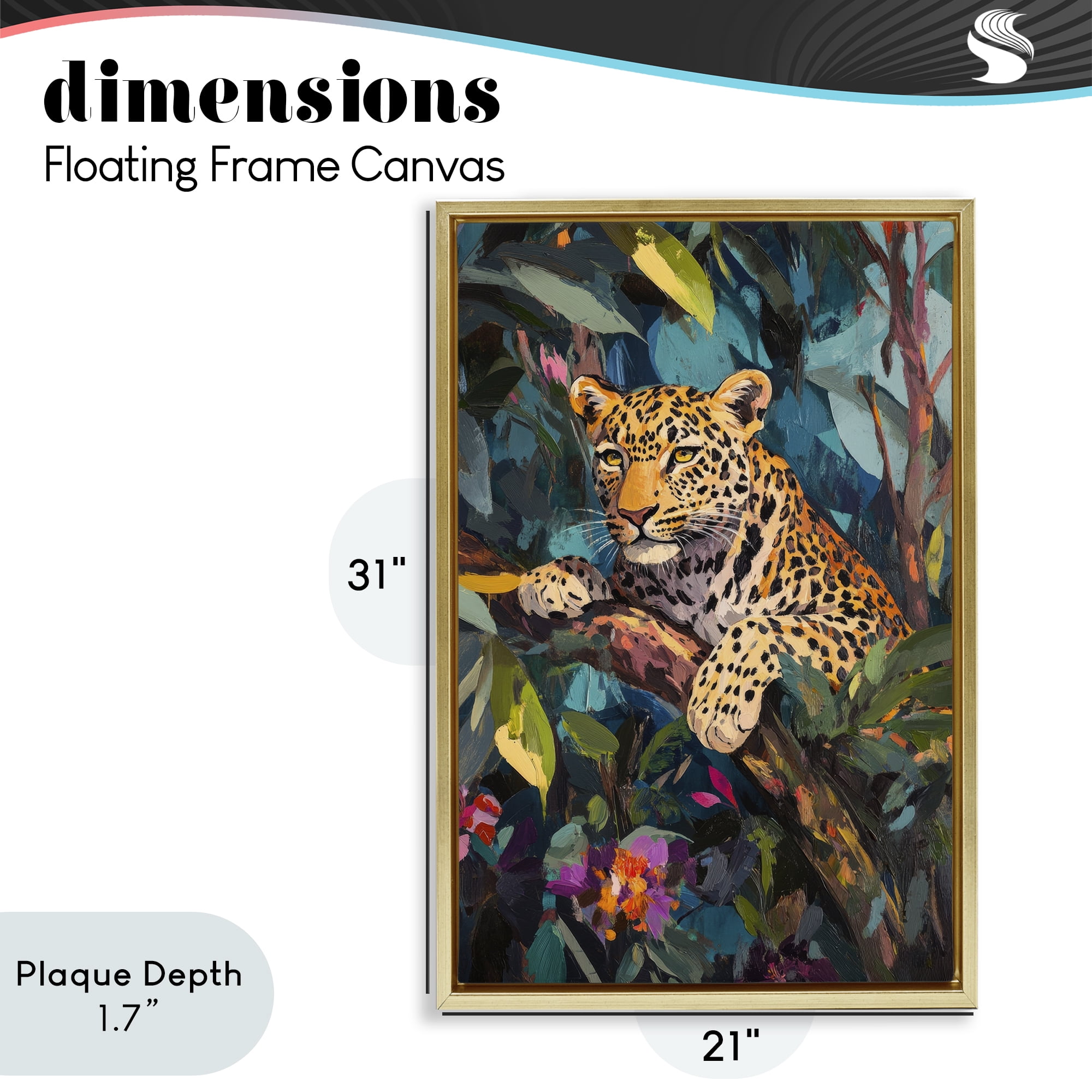 Stupell Industries One The Wild Side Leopard Gold Framed Floater Canvas Wall Art, design by Petal Prints Design