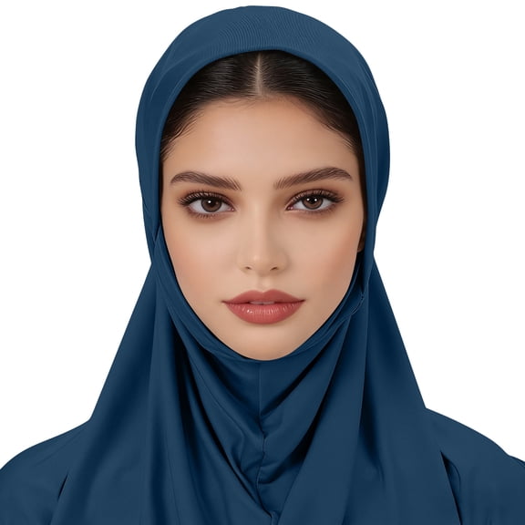 Instant Hijab Scarf for Muslim Women with Tie Back Design,Solid Color Breathable Soft Stretch Head Wrap for Daily Modest Wear Cyan