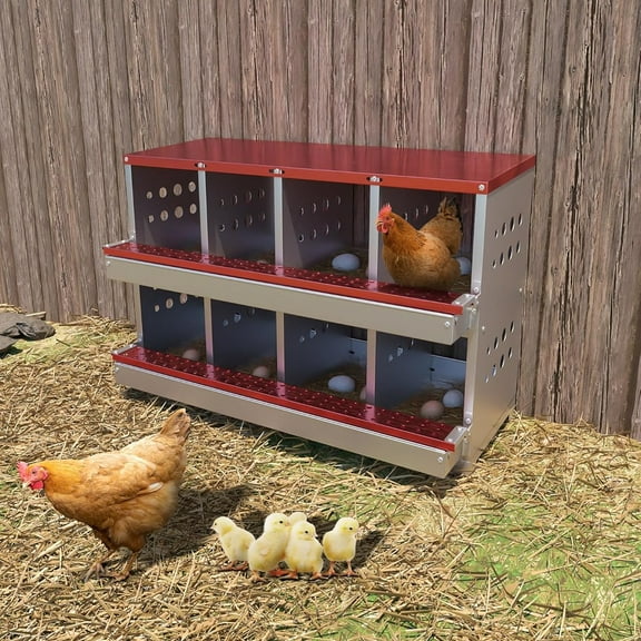 Metal Chicken Nesting Box for Laying Eggs, Rustproof Wall-mountable Roll Away Chicken Laying Boxes for Hens, Waterproof, Ventilated with Perch, 8 Compartments