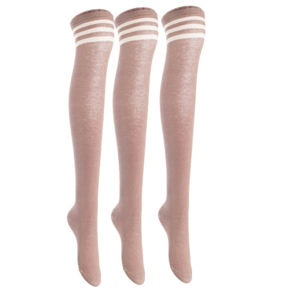 Lian LifeStyle Women's 3 Pairs Adorable Comfortable Soft Thigh High Over Knee High Cotton Socks Size 6-9 L1022(Khaki)