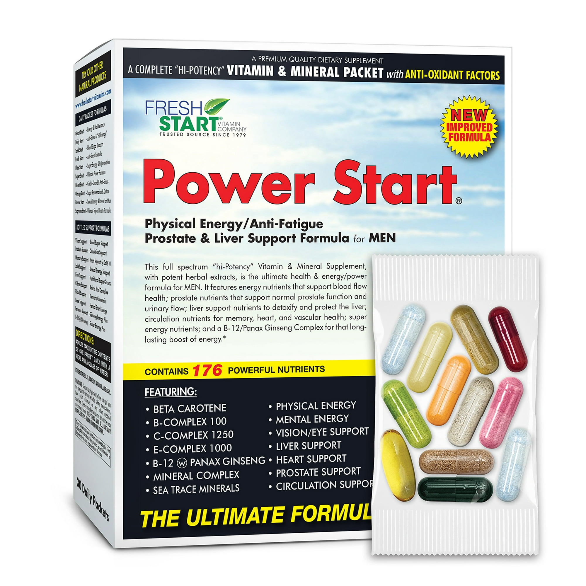 Power Start Complete Daily Vitamin Pack - 10X Energy & Stamina Booster, Men's Testosterone Support (30 Packets)