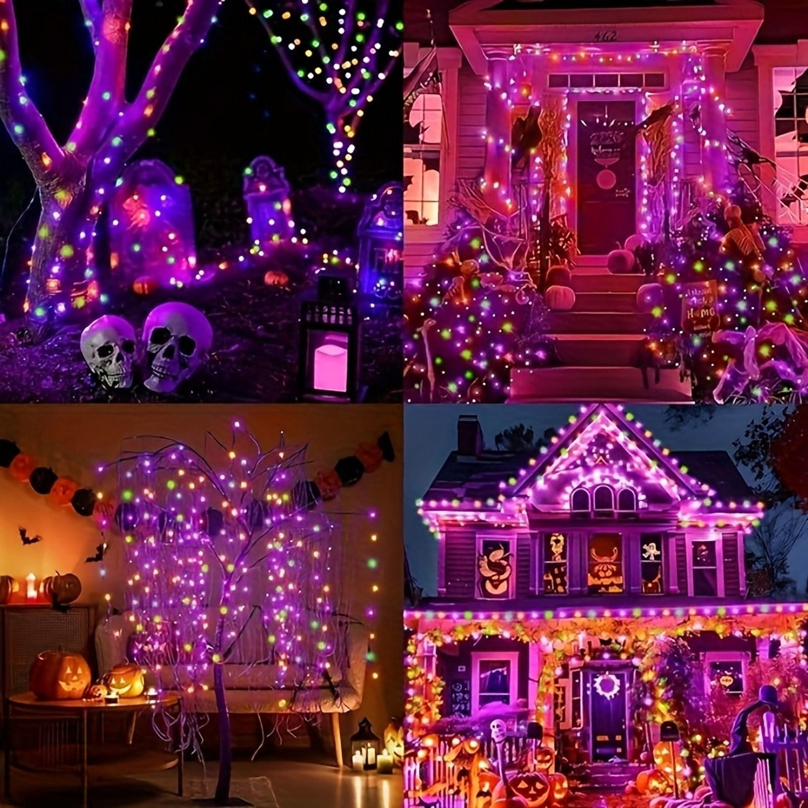 2 Pack Orange Purple Green Halloween String Lights Outdoor, 32.5FT 100 LED Waterproof Christmas Lights with 16 Lighting Modes for Halloween Garden Party Christmas Xmas Tree Lights Decor