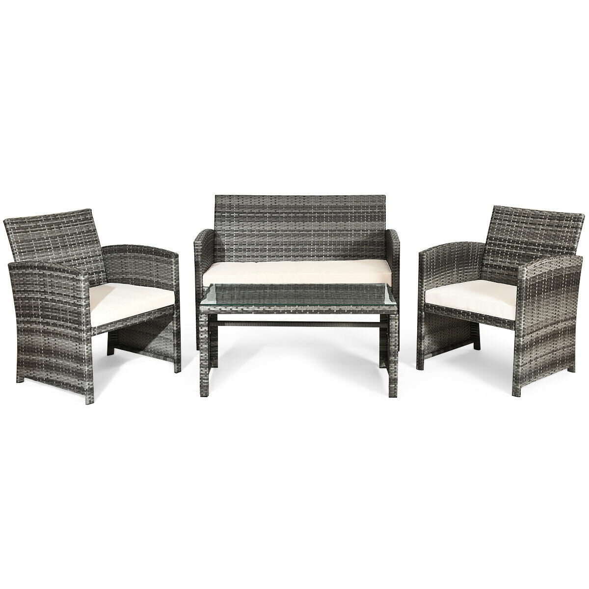 Costway 4PCS Rattan Patio Furniture Set Garden  Sofa Cushioned Seat Mix Gray Wicker