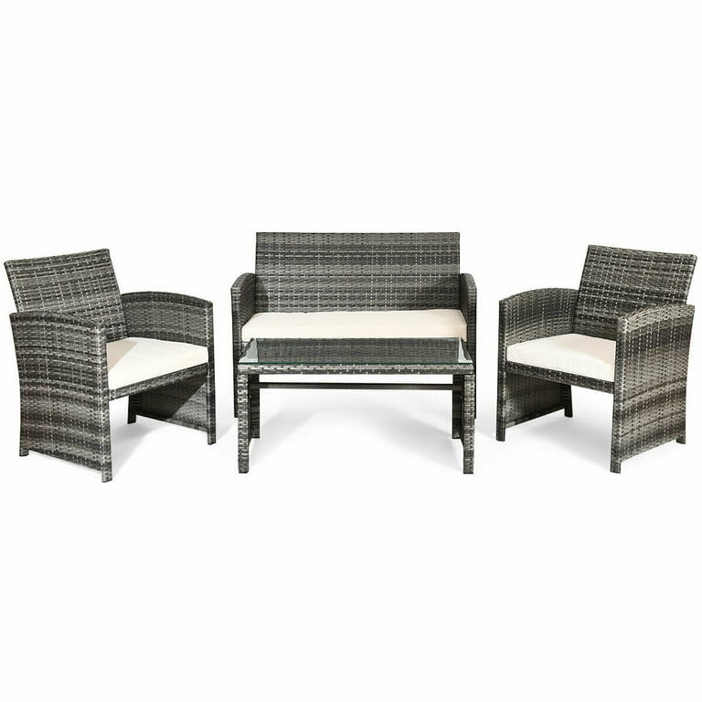 Costway 4PCS Rattan Patio Furniture Set Garden Sofa Cushioned Seat Mix Gray Wicker