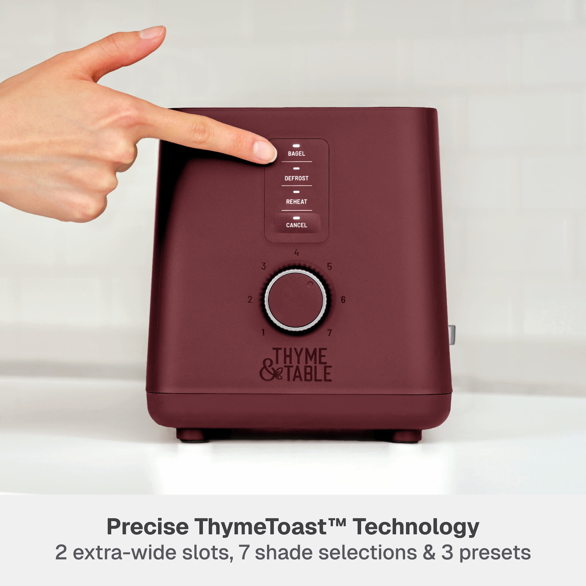 Thyme & Table 2-Slice Toaster, Extra-Wide Slots with Removable Crumb Tray, Cabernet Red