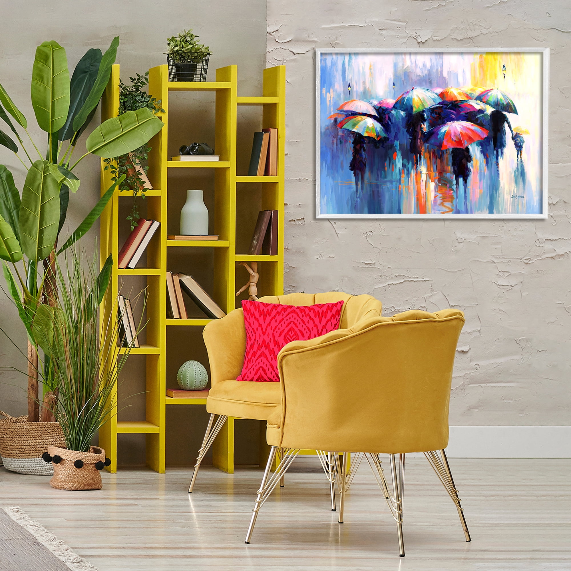 Stupell Industries Memories Beneath Rain Novelty Painting White Framed Art Print Wall Art, 30 x 20