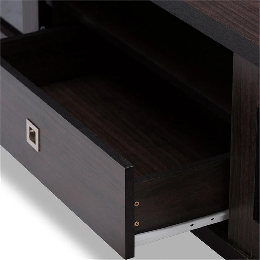 Baxton Studio Beasley 70 - Inch Dark Brown TV Cabinet with 2 Sliding Doors and Drawer