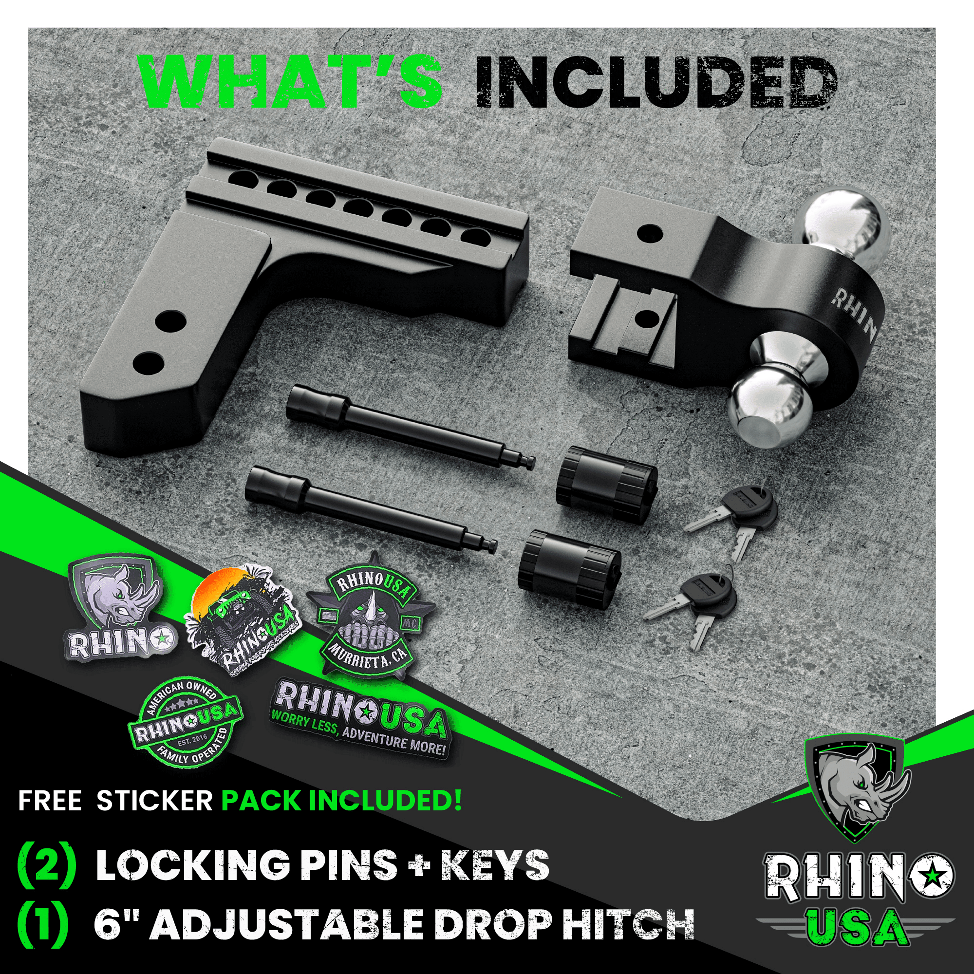 Rhino USA - Brandclub - Rhino USA Adjustable Trailer Hitch (Fits 2