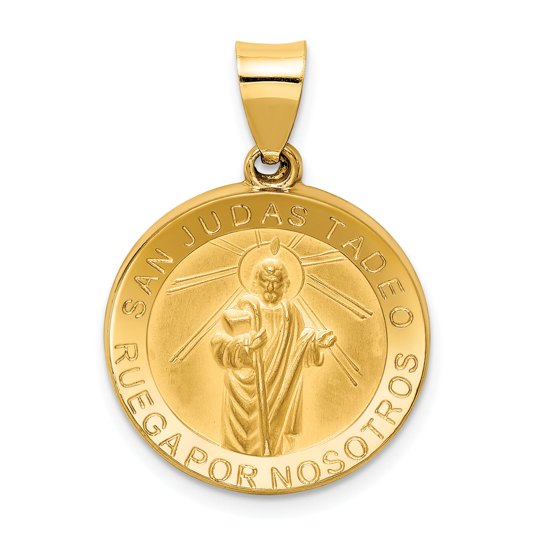 14k Yellow Gold and Satin Hollow Spanish St. Jude Thaddeus Medal Pendant 