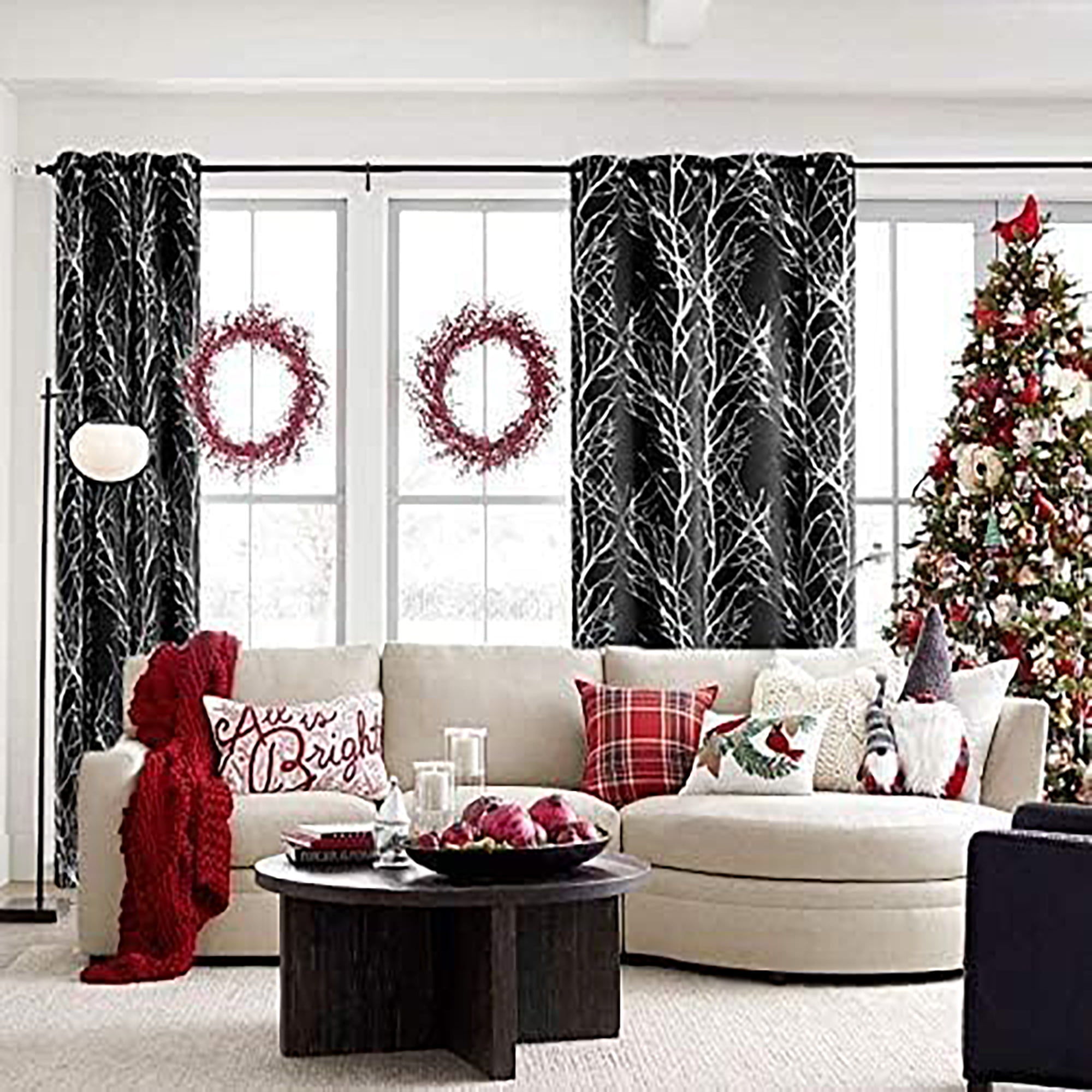 Decoultimatex Tree Branch Blackout Window Curtain Panels Black Silver Metallic Print Room Darkening Window Drapes for Bedroom Office, Grommet Top, 50"x 63"x 2
