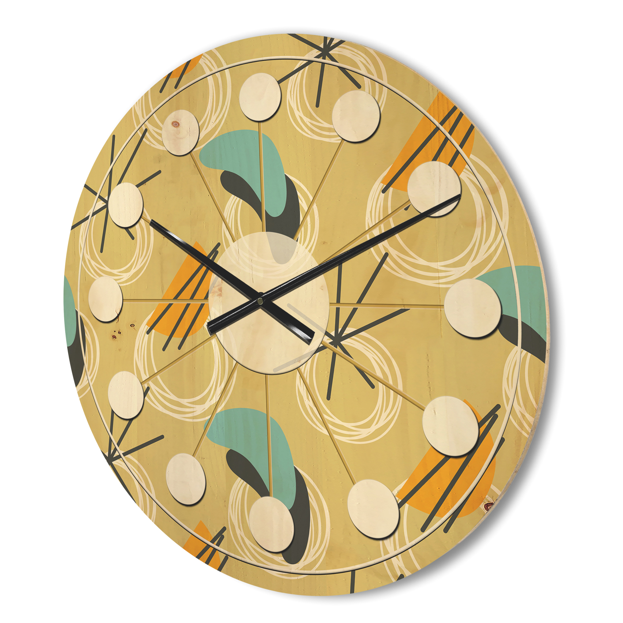 Designart 'Abstract Retro Design VI' Mid-Century Modern Wood Wall Clock