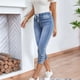 thumbnail image 3 of Gibobby Jeans dama cintura alta Nuevos pantalones vaqueros de cintura alta para mujer, pantalones sueltos y de pierna delgada, pantalones vaqueros elásticos adelgazantes(Azul claro,XL), 3 of 4