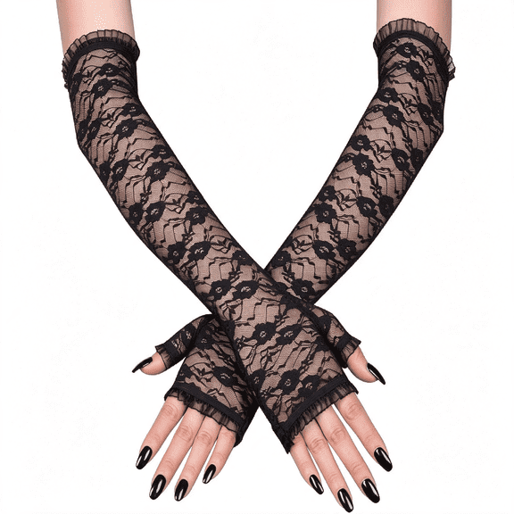 XIBUFE Women'S Lace Gloves,Halloween Dress Up Fingerless Gloves,Spider Web,Gothic,Role Playing Accessories Black Fingerless Gloves