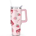 thumbnail image 2 of 40oz Cute Red Strawberry Stainless Steel Flip Straw Tumbler Spill Proof Travel Cup Double Wall Vacuum Insulated Coffee Mug with Top Handle, 2 of 6