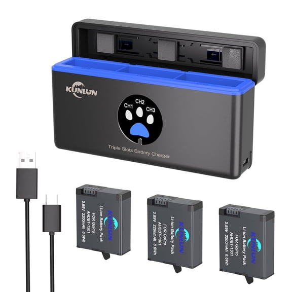 3 Pack 2200mAh Batteries and Triple Battery Charger for GoPro HERO13 Black