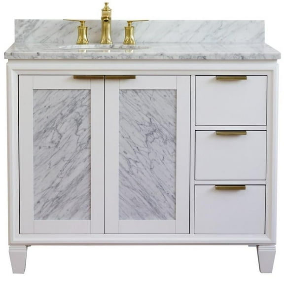 Trento Solid Wood Vanity with Left Oval Sink in White/White Carrara