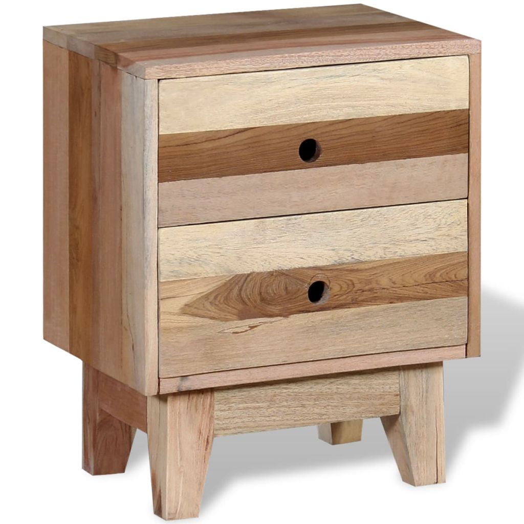 Solid Reclaimed Wood Bedside Cabinet, Bedroom Telephone Nightstand Chest with 2 Drawer