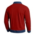 thumbnail image 4 of Mens Long Sleeve Polo Shirts Lapel Collar Button Pullover Color Block Denim Patchwork Lightweight Trendy Daily Casual Shirt Red XXL, 4 of 8