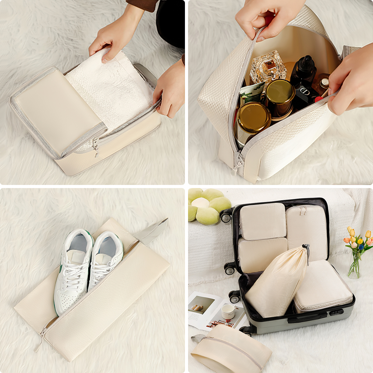 12 Set Packing Cubes for Travel, Premium Suitcase Organizer Bags Set, Space-Saving Luggage Organizers, Travel Accessories and Essentials, Beige