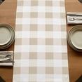 thumbnail image 5 of Beige Plaid 108 Inch Table Runner, Spring Summer Farmhouse Buffalo Checkered Farmhouse Dresser Scarf Cotton & Linen Tablerunner for Dining/Kitchen Island/Holiday Party Décor 13" x 108", 5 of 9