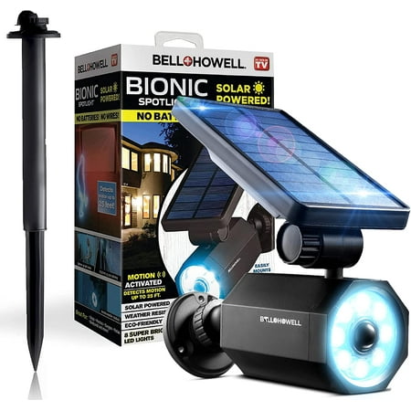 Bell + Howell Bionic Spotlight, 25 ft. Motion Sensor, Solar Sun Panels, Outdoor Lighting- Black