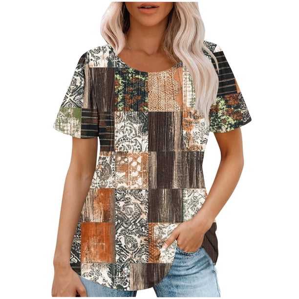 Camiseta Casual de Cuello Redondo de Manga Corta de las Mujeres, Top Ligero de Moda para el Uso Diario