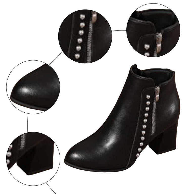 Ankle Boots for Women Low Top Zip up Retro Leather Chelsea Booties