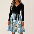 thumbnail image 6 of Christmas Dresses for Women Ladies' Christmas Printed Casual And Fashionable V-neck Long Sleeved Dress for Holiday Festive,Dark Blue,2XL, 6 of 7