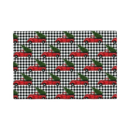 

Placemats Set of 4 Christmas red truck tree Buffalo Plaid Heat Resistant Non - Slip Place mats Waterproof table mat for Kitchen Dining-6片装