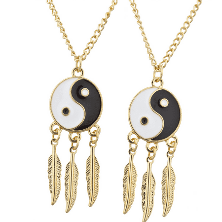 Lux Accessories Gold Tone Ying Yang Best Friends Forever BFF Necklace Set