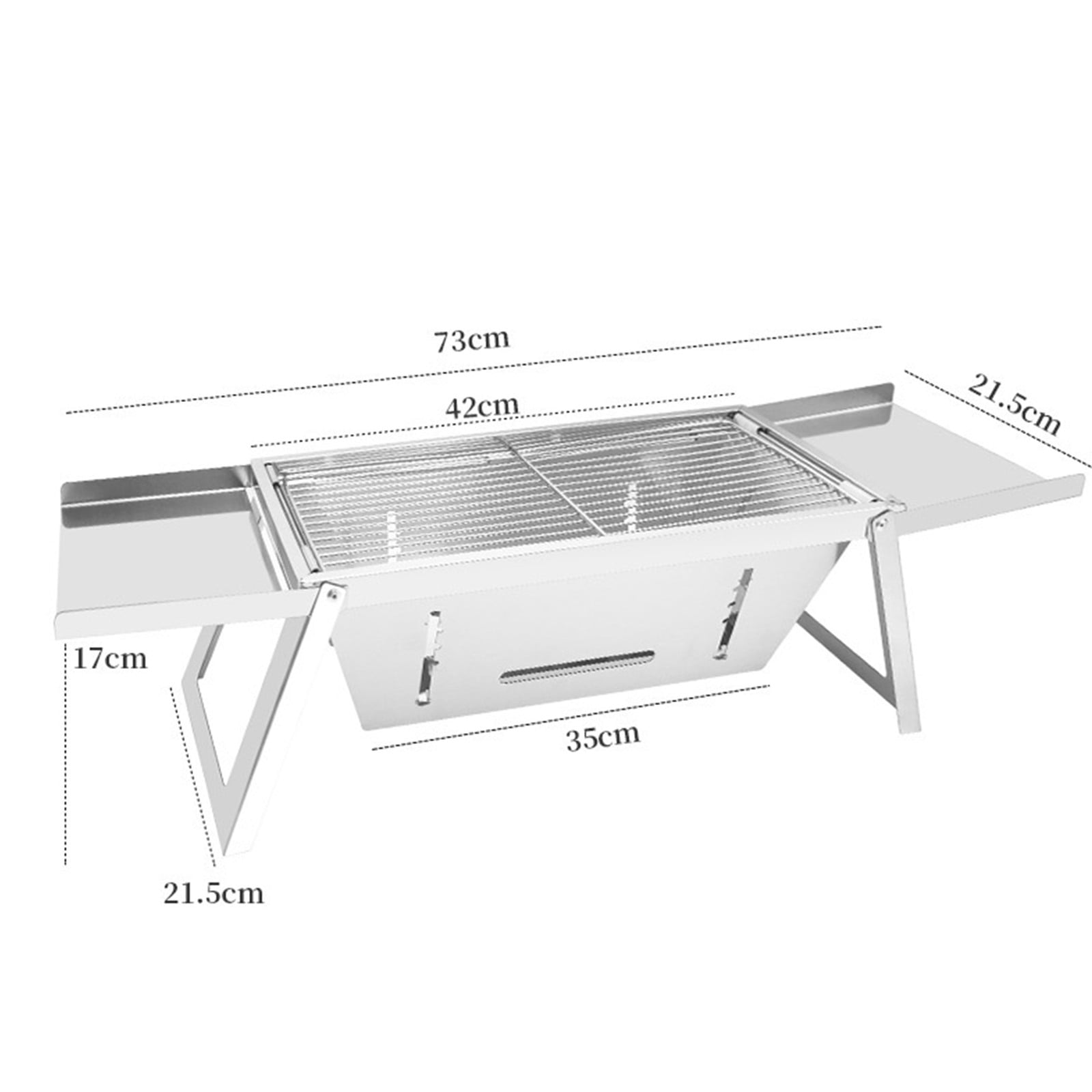 Outdoor Foldable Portable Stainless Steel BBQ Grill, Charcoal Barbecue Smoker with Rack, Camping Patio Picnic Compact Grilling Cooker(As show)