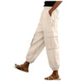 thumbnail image 2 of Danhjin Bermuda Cargo Pants Women, Elastic High Waist Pants Summer Pants Casual Loose Comfy Lightweight Hiking Pants, 2 of 5