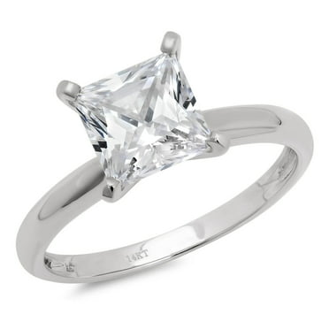 1.5 ct Princess Cut Real Genuine Natural Diamond SI1-SI2 G-H 18K White Gold Solitaire Promise Wedding Statement Engagement Designer Ring size 3.5