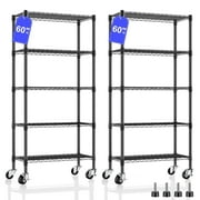 2 Pcs 5-Tier Adjustable Metal Wire Shelving,750 lbs Capacity Heavy Duty Storage Shelves, 14"D x 30"W x 60"H,Heavy Duty Steel Wire Rack Storage Shelves for Kitchen, Garage