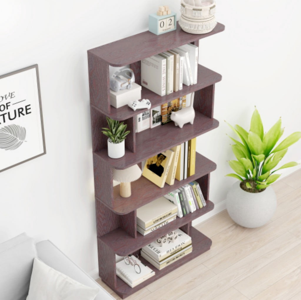 5-Tier Bookshelf, 31.5" Wide Modern Open Bookcase with 30" Shelf Clearance, Free Combination Storage Shelves, MDF Display Rack for Living Room, Bedroom & Home Office, Red