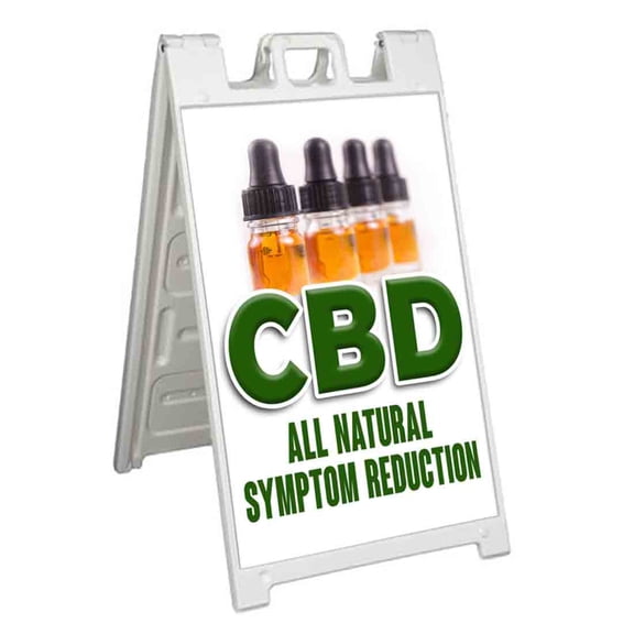 CBD Oil All Natural Symptom Reduction (24" X 36") Standard A-Frame Signicade, Includes Decal Applied To Stand