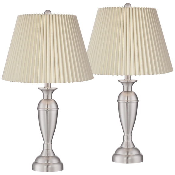 Regency Hill Blair Traditional Table Lamps 25" High Set of 2 Brushed Nickel Ivory Linen Pleat Shade for Bedroom Living Room Bedside Nightstand Office
