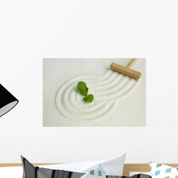 Green Leaf Raked White Wall Mural Decal by Wallmonkeys Vinyl Peel and Stick Graphic (18 in W x 12 in H)