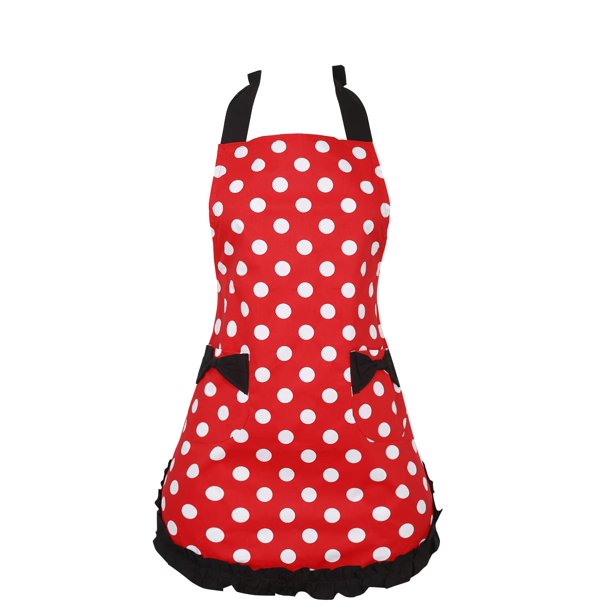 Rosielily Lovely Sweetheart Red Retro Delantales De Cocina Coqueta Mujer Chica Bowknot Algodón Lunares Delantal De Cocina Delantal Vintage Con Bolsillos Navidad