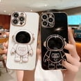 thumbnail image 2 of 6D Plating Astronaut Hidden Stand Case Cover for iPhone 12 Pro Max Women Astronaut Folding Bracket Kickstand iPhone Case with Camera Protector Soft TPU Shockproof Bumper 6.7 Inch - White, 2 of 6