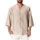 thumbnail image 2 of Blusas y camisas de manga corta y cuello redondo para hombre, blusas casuales de moda para hombre, de color liso, con botones, cuello redondo y manga tres cuartos., 2 of 8